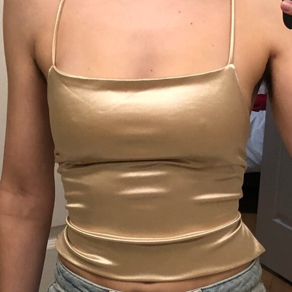 Going Out Gold Satin Backless strappy Crop Top Small - Picture 1 of 7